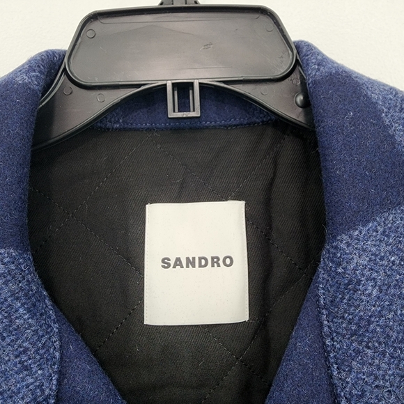 Sandro Men's Wool Blend Plaid Zip Up Pocket Jacket - XL - Picture 6 of 10